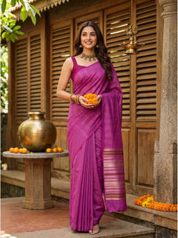 Mimosa - Women's Pink Art Silk Kanjivaram Statement Saree