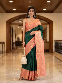 Mimosa - Women's Green Crepe Mysore Silk Graceful Festive Saree