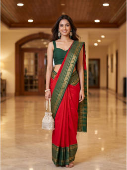 Mimosa - Women's Red Crepe Mysore Silk Smart Saree