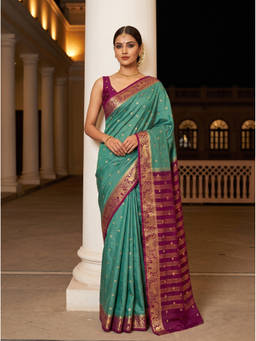 Mimosa - Women's Green Crepe Mysore Silk Fashionable Festive Saree