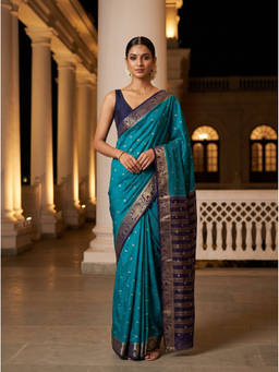 Mimosa - Women's Blue Crepe Mysore Silk Festive Saree