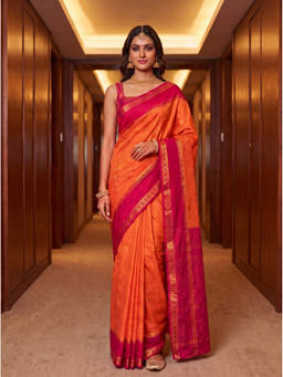 Mimosa - Women's Orange Crepe Mysore Silk Timeless Saree