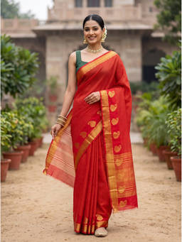 Mimosa - Women's Red Art Silk Kanjivaram Trendy Saree