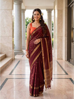 Mimosa - Maroon Women's Art Silk Kanjivaram Saree