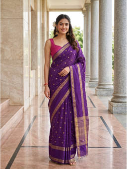 Mimosa - Women's Purple Art Silk Kanjivaram Festive Saree