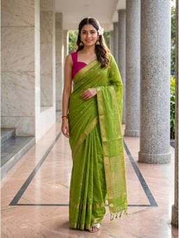 Mimosa - Women's Green Art Silk Kanjivaram Stylish Festive Saree