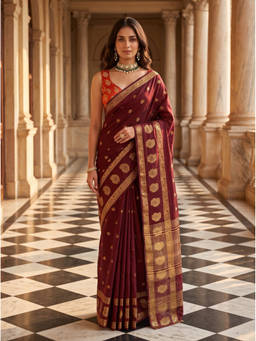 Mimosa - Women's Maroon Art Silk Kanjivaram Saree