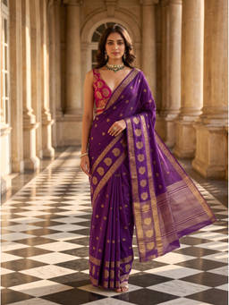 Mimosa - Women's Purple Art Silk Kanjivaram Traditional Saree