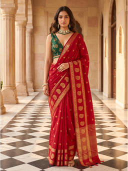 Mimosa - Women's Red Art Silk Kanjivaram Elegant Saree