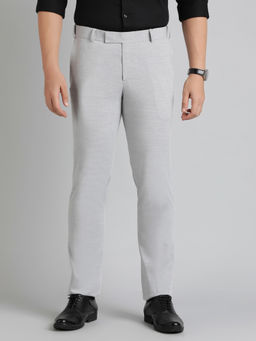 Metal - Grey Poly Viscose Solid Formal Trouser