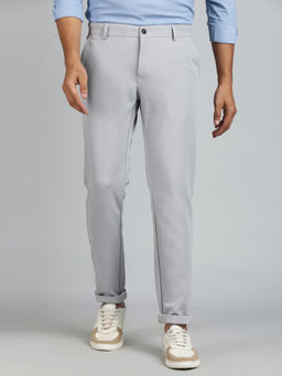 JadeBlue - Light Grey Blended Solid Casual Trouser