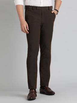 Metal - Brown Poly Viscose Solid Formal Trouser