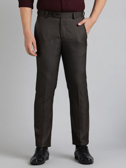 Greenfibre - Brown Poly Viscose Solid Formal Trouser