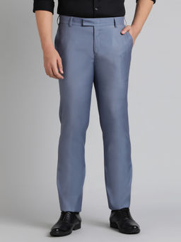 Metal - Light Blue Terry Rayon Solid Formal Trouser