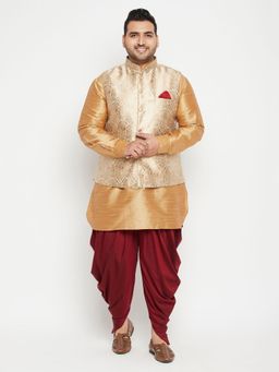 Vastramay - Men Rose Gold Silk Blend Jacket Kurta Pyjama