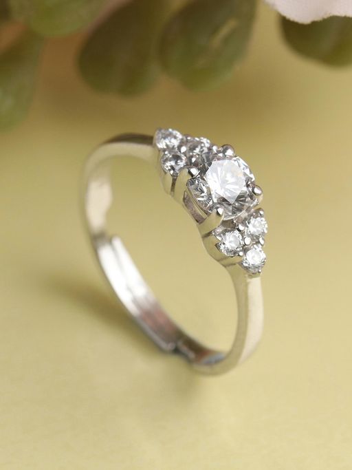 CLARA 925 Silver Rhodium Plated Swiss Zirconia Cute Adjustable Ring For Women & Girls