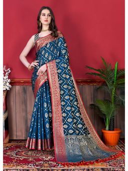 Yavira Silk - Blue Silk Saree With Zari Pallu And Unstitched Blouse