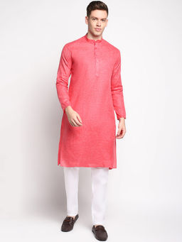 Devoiler - Men Self Design Dark Pink Cotton Kurta