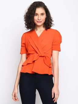 Latin Quarters - Women Orange Solid Half Sleeve Regular Top
