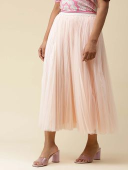 Label Ritu Kumar - Pale Pink Knitted Pleated Skirt