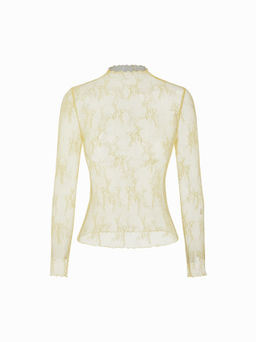 Cider - Lace High Neck Lace Long Sleeve Top