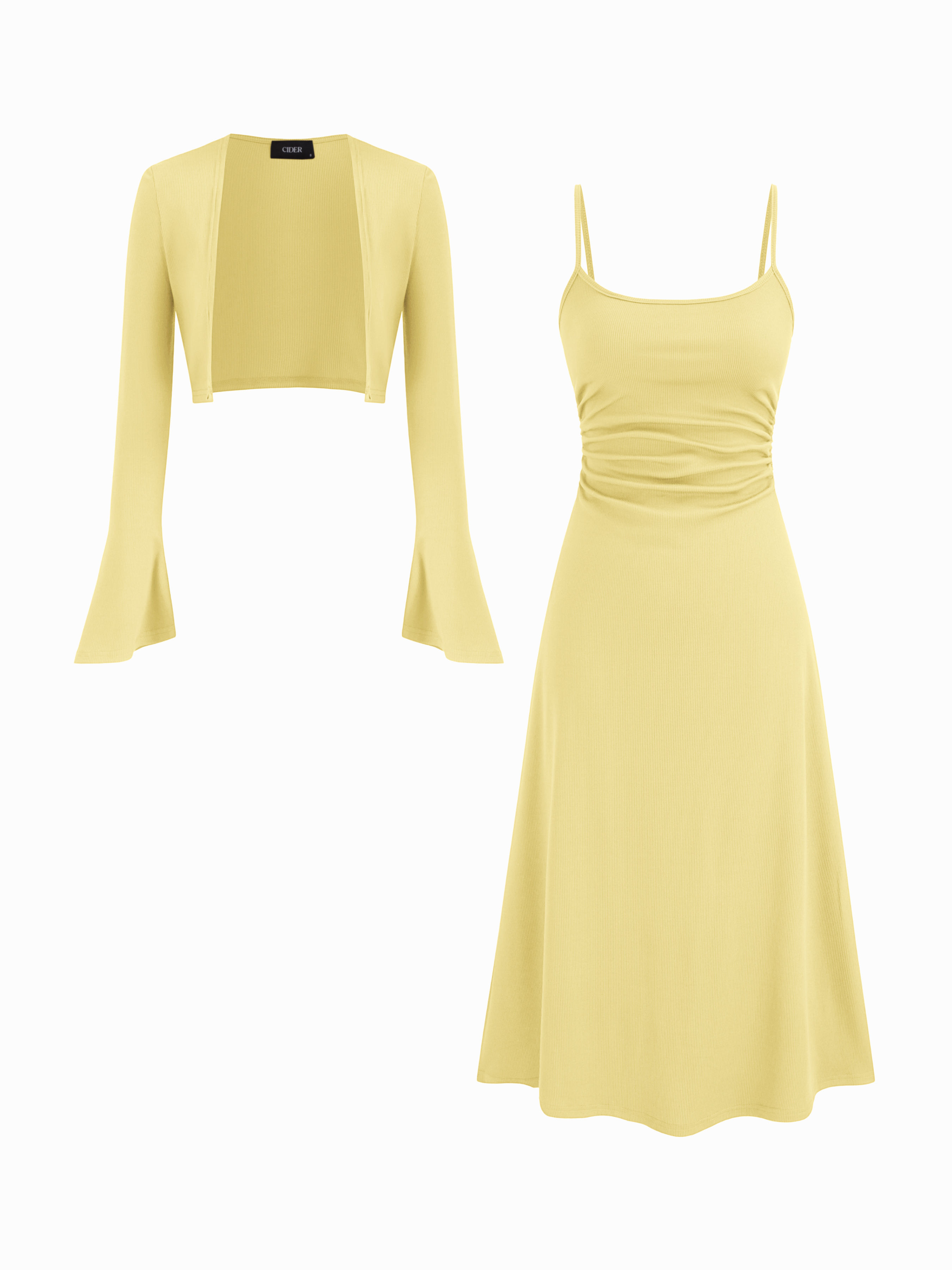 cider Ruched Solid Cami Maxi Dress & Solid Long Sleeve Shrug-picture-15