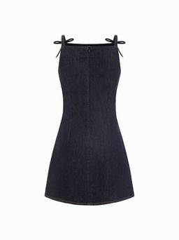 Cider - Stretch Denim Solid Zipper Knotted Mini Dress