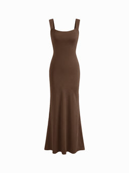 Cider - Scoop Neckline Solid Bowknot Backless Maxi Dress