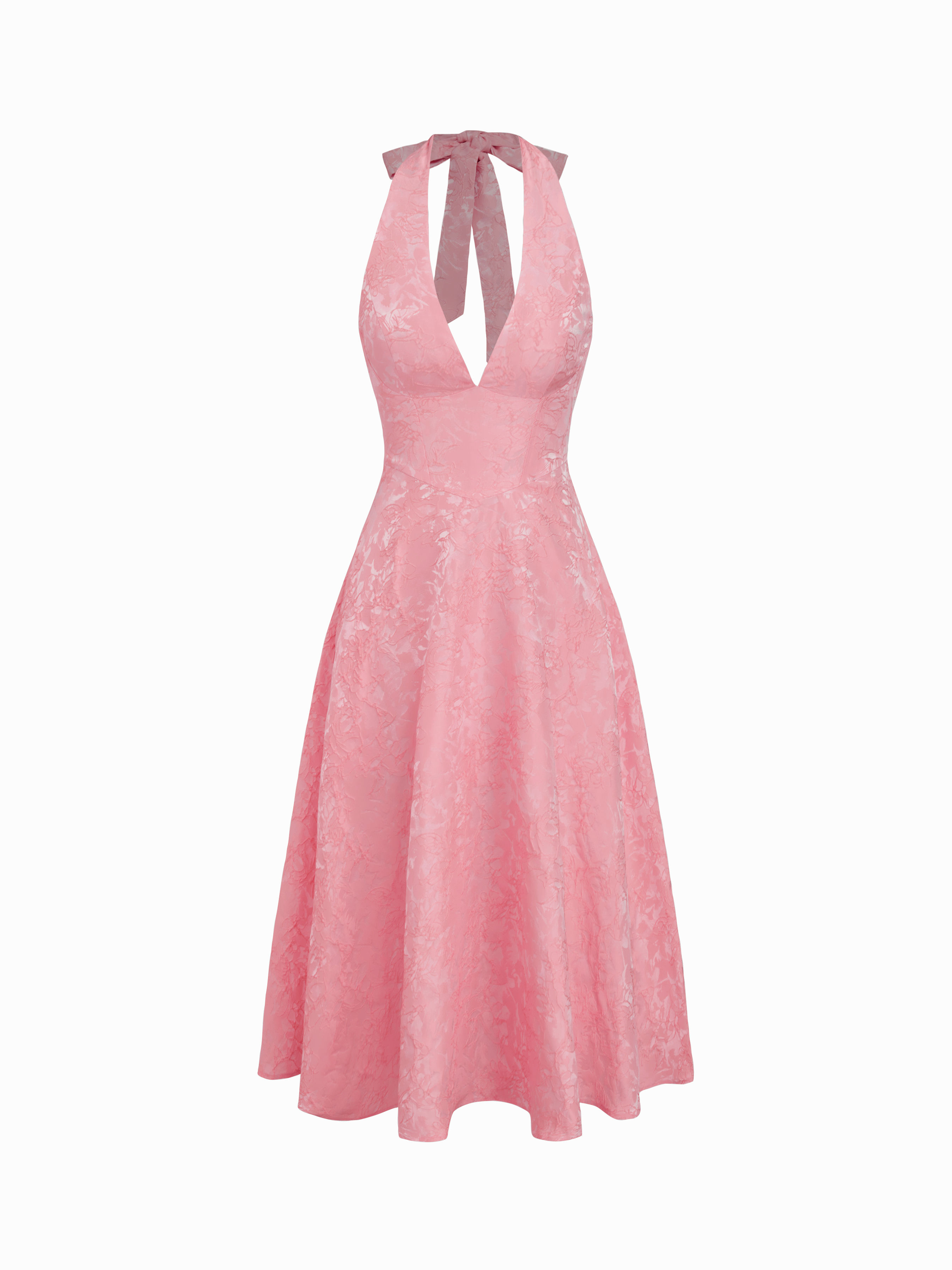 cider Jacquard Halter Neckline Floral Lace Up Maxi Dress-picture-16