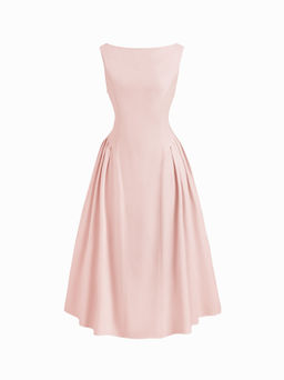 Cider - Linen-blend Boat Neck Ruffle Backless Midi Dress