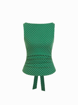 Cider - Cotton-blend Boat Neck Knotted Polka Dot Ruched Tank Top