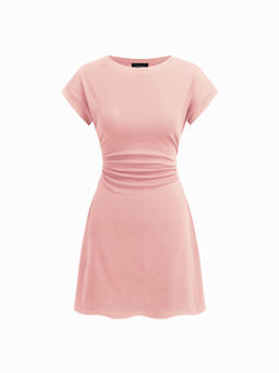 Cider - Cotton-blend Round Neckline Ruched Mini Dress