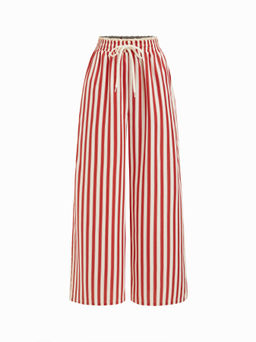 Cider - Mid Rise Knottd Stripe Elastic Waist Wide Leg Trousers