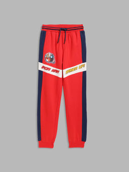 Blue Giraffe - Boys Red Color-Blocked Regular Fit Sweatpant