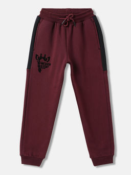 Blue Giraffe - Boys Maroon Solid Straight Fit Sweatpant