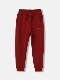 Blue Giraffe - Girls Red Solid Regular Fit Sweatpant