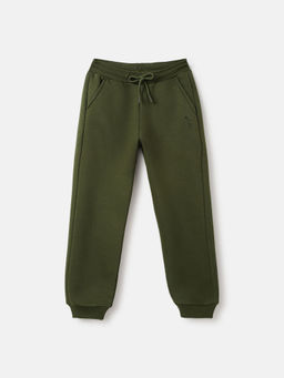 Blue Giraffe - Boys Olive Solid Regular Fit Mid-Rise Trackpant