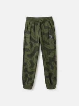 Blue Giraffe - Boys Olive Printed Regular Fit Mid-Rise Trackpant