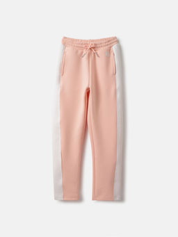 Blue Giraffe - Girls Peach Color-Blocked Regular Fit Mid-Rise Sweatpant