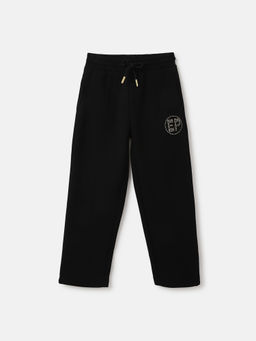 ELLE - Girls Black Solid Relaxed Fit Mid-Rise Trackpant