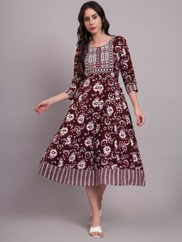 Jaipur Kurti - Women Brown Floral A-Line Dress