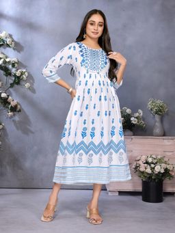 Rangita - Women Blue Rayon Floral Dress