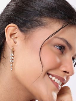 Carlton London - Gold Plated Dangling Leaf Cz Drop Earring