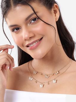 Carlton London - Rose Gold Plated Multiple Butterfly Double Chain Necklace
