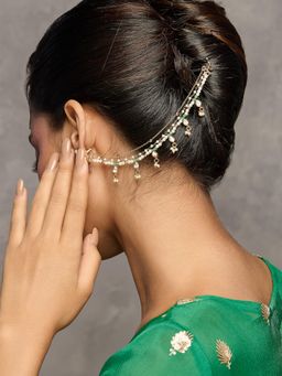 Curio Cottage - Gleaming Green Kundan Ear Chain