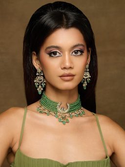 Curio Cottage - Regal Crescent Jade Green Choker Set