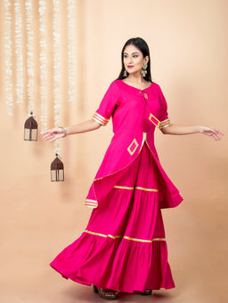 Empress Pitara - Rani Pink Gotta Kurta With Sharara (Set of 2)