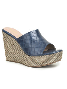 VALIOSAA - Textured Navy Blue Wedges Heels