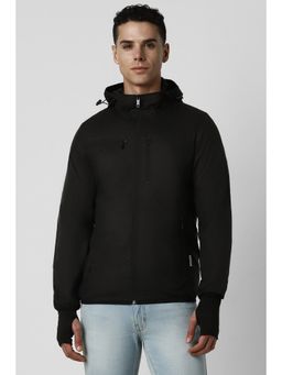 Van Heusen - Men Black Solid Casual Hooded Jacket