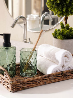 Pure Home + Living - Green Prism Glass Toothbrush Holder